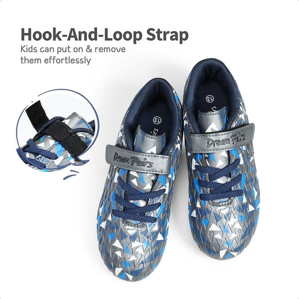 Kids Hook-and-loop Strap Soccer Cleats - DARK GREY ROYAL BLUE - 1